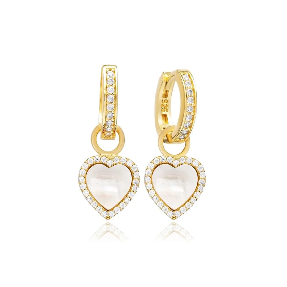 8x8 mm Heart Mother of Pearl Stone Silver Dangle Earrings