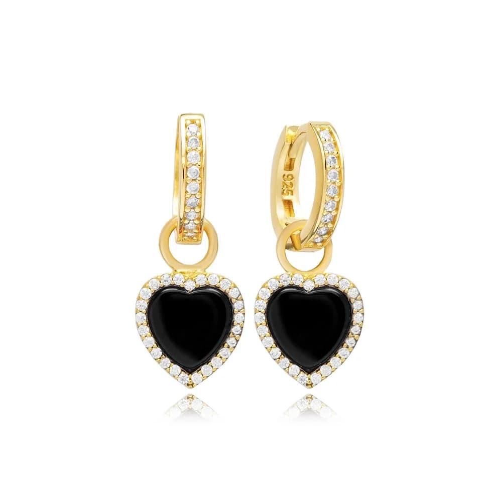 8x8 mm Heart Black Stone Wholesale Silver Dangle Earrings