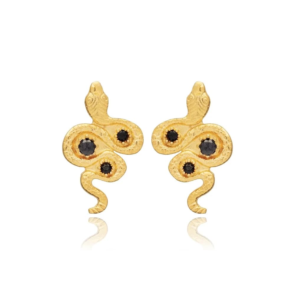 Black Zircon Snake Design Stud Earring