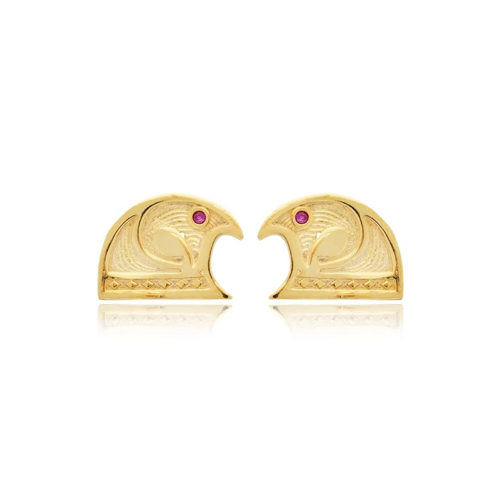 Falcon Bird Symbol Ruby 925 Stud Earrings