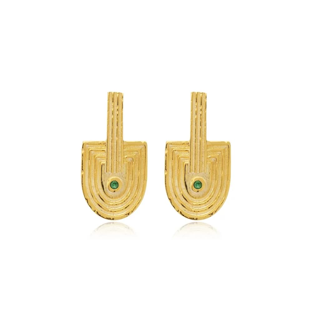 Emerald CZ Stone Design Stud Earrings