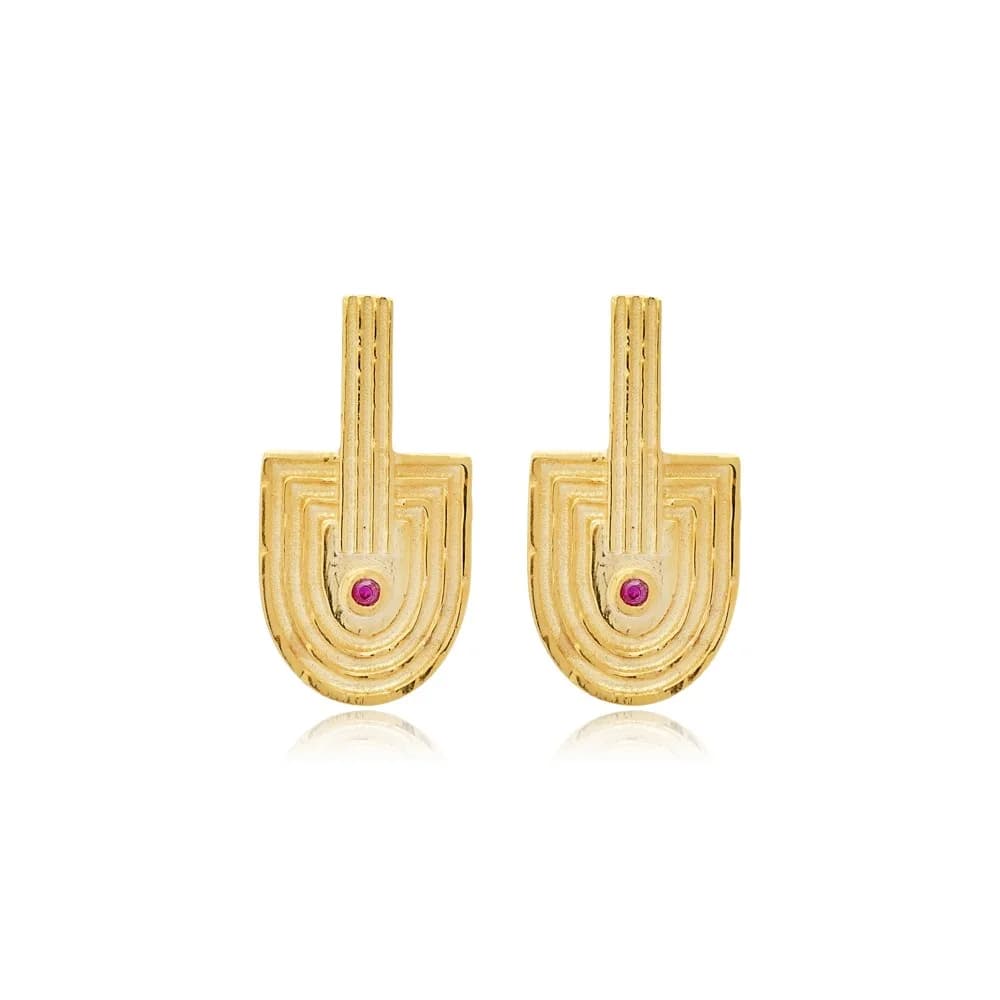 Ruby CZ Stone Design 925 Stud Earrings
