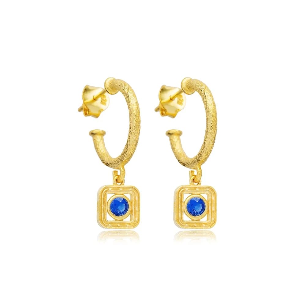Sapphire CZ Square Design Silver Hoop Earrings Wholesale Jewelry
