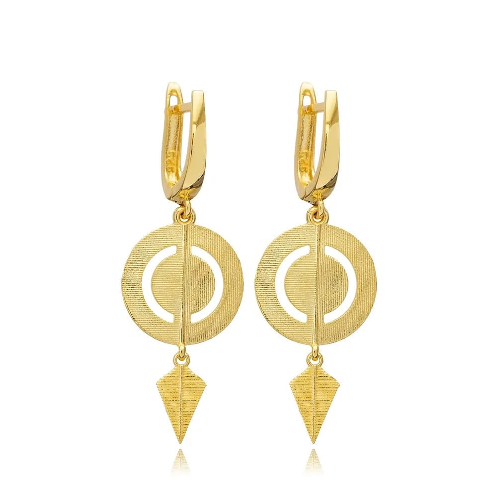 Disc Round CZ Stone Dangle Latch Back Silver Earrings Jewelry