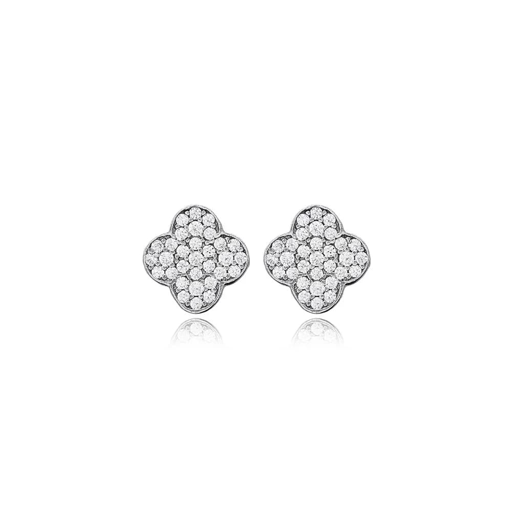 Clover Clear Zircon Stone Stud Earrings