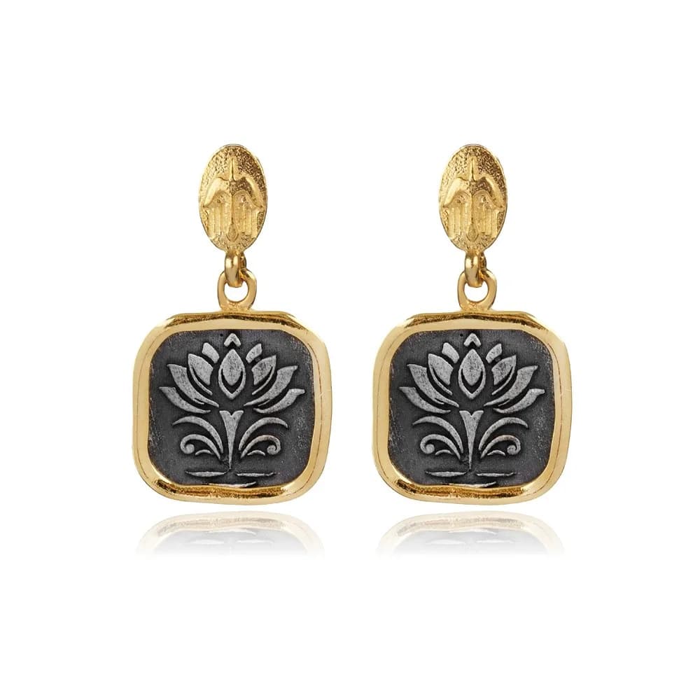 Egyptian Lotus Design 925 Silver Cluster Earring