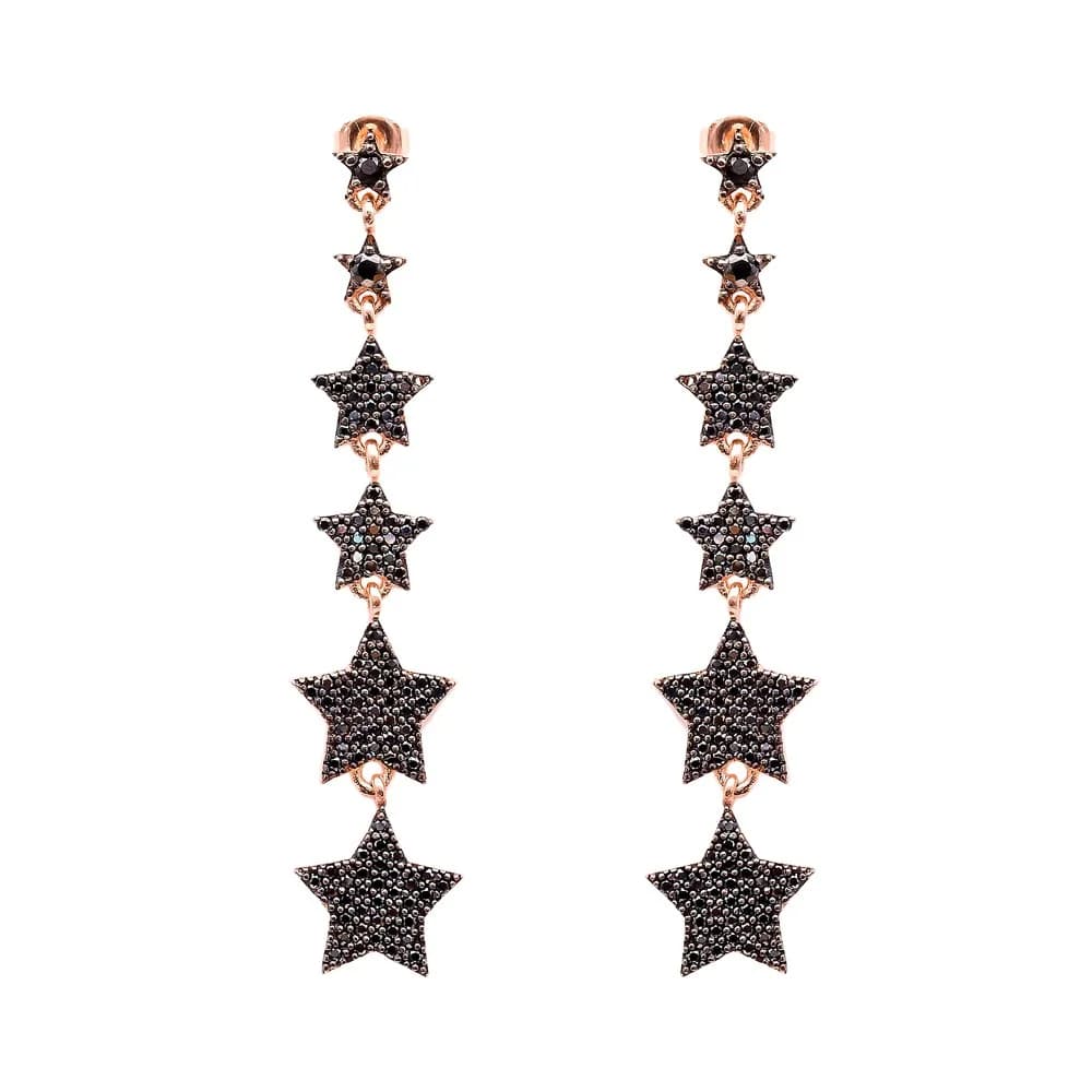 Black Zircon Star Design Long Earrings