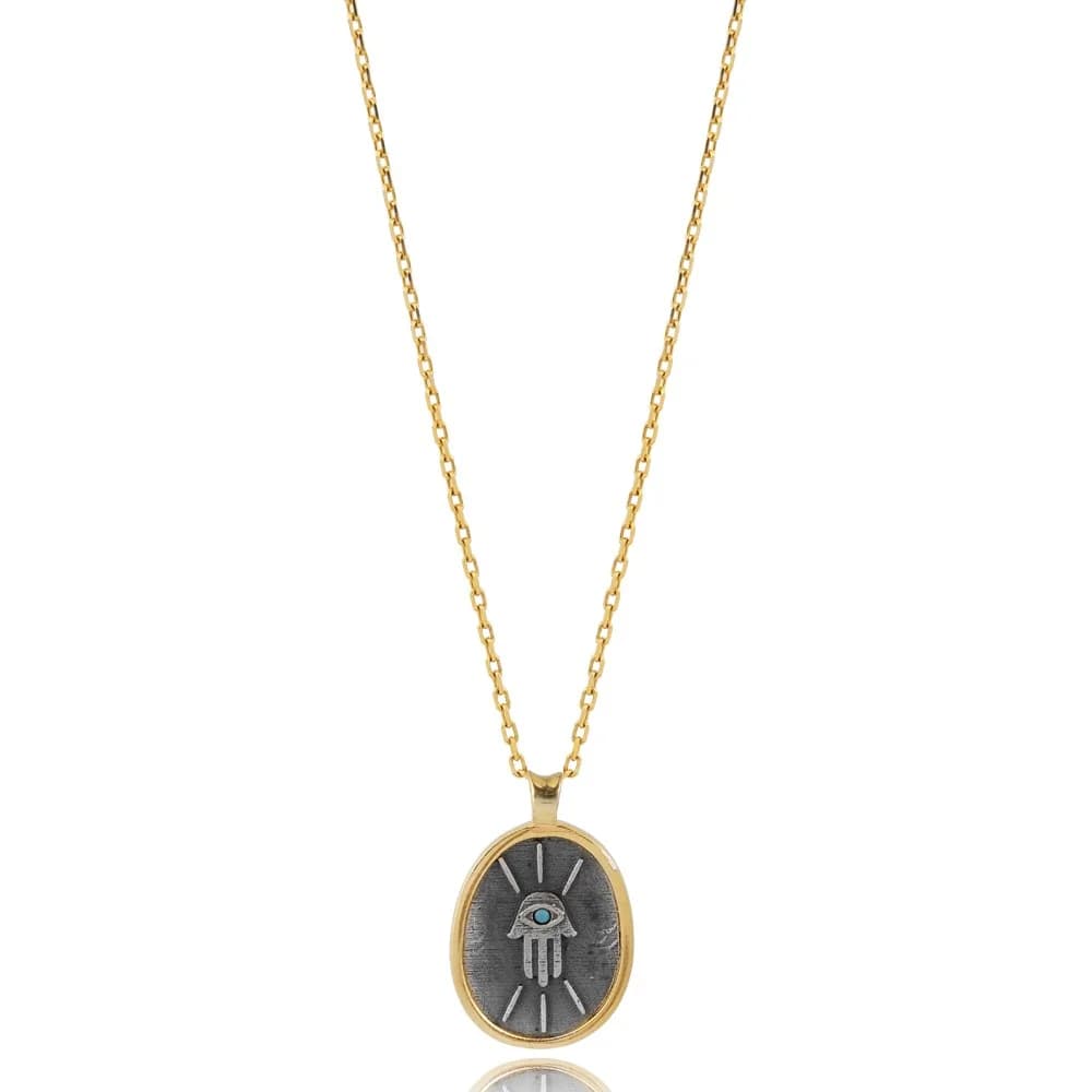 Ancient Hamsa Design 925 Silver Charm Necklace