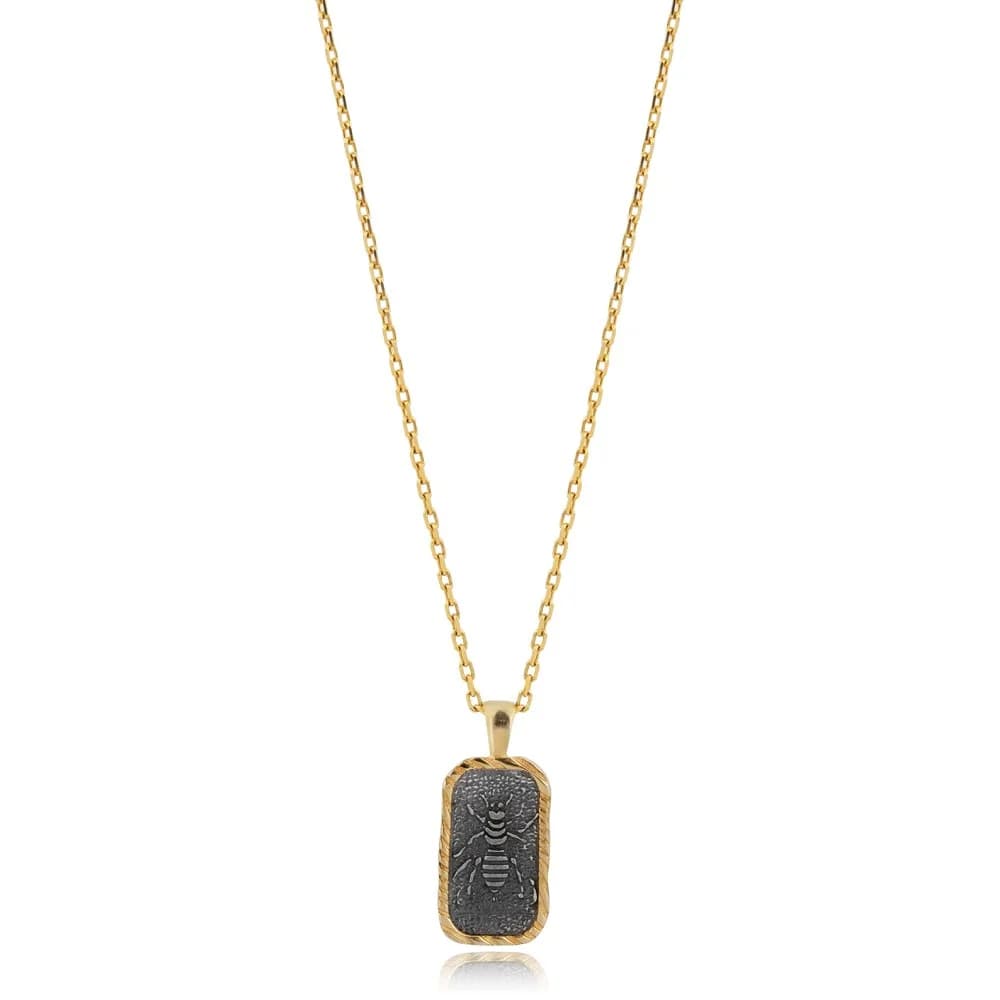 Bee Fossil Design 925 Silver Charm Necklace