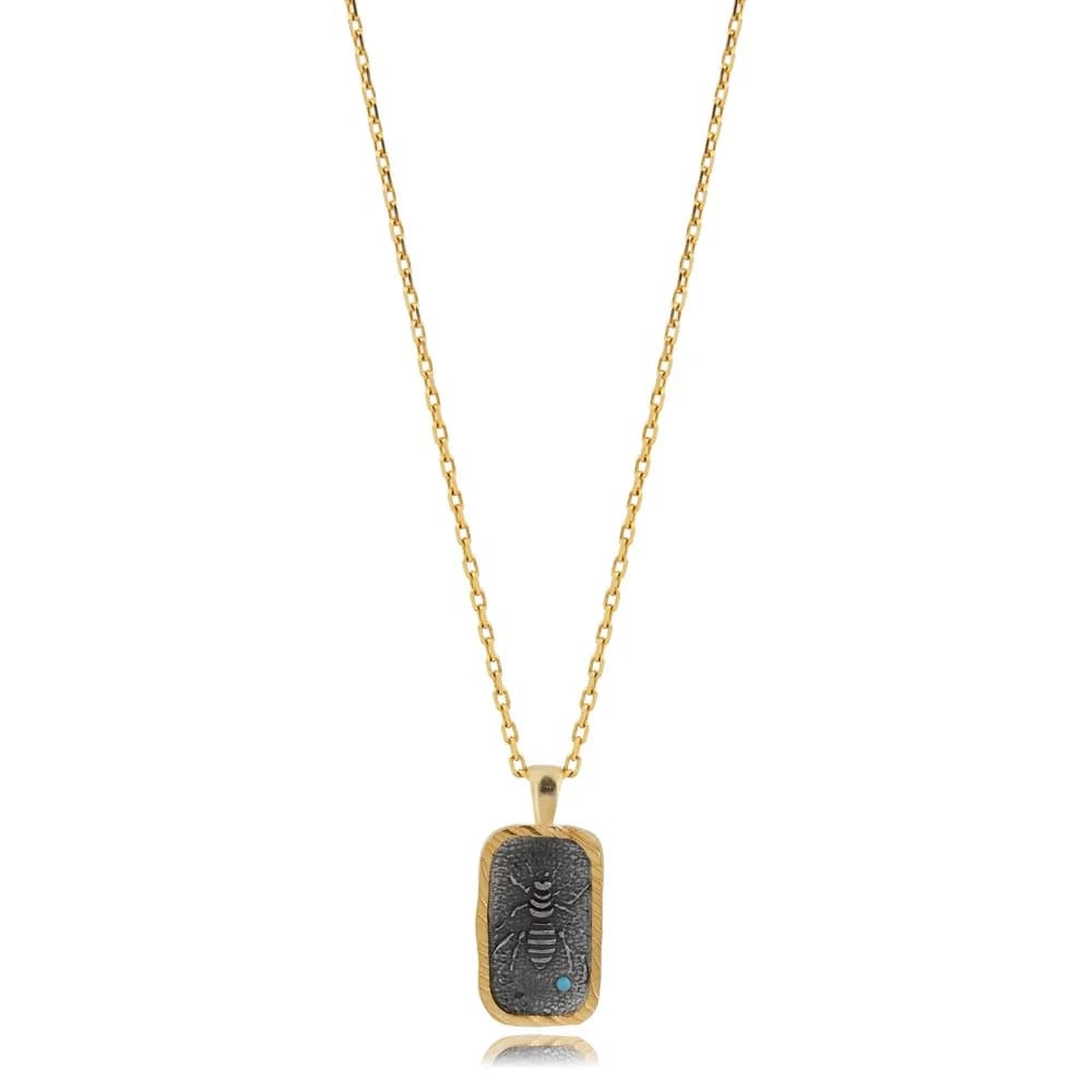 Bee Fossil Evil Eye Design Charm Necklace