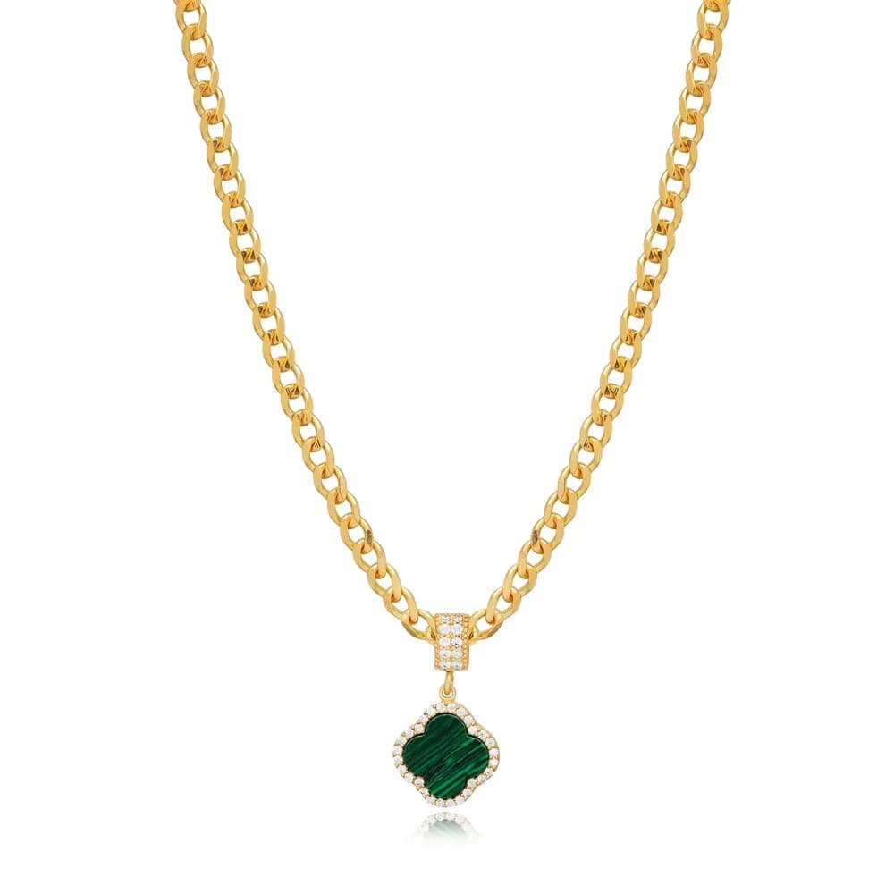 Clover Design Malachite Cz Stone 925 Sterling Silver Charm Necklace Jewelry Turkish Wholesale