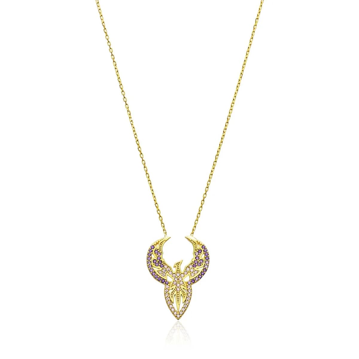 Amethyst CZ Phoenix Design Charm Necklace