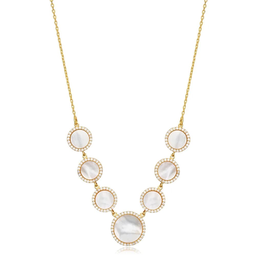 Mother of Pearl CZ Stone Round Shape Necklace 925 Sterling Silver Wholesale Jewelry