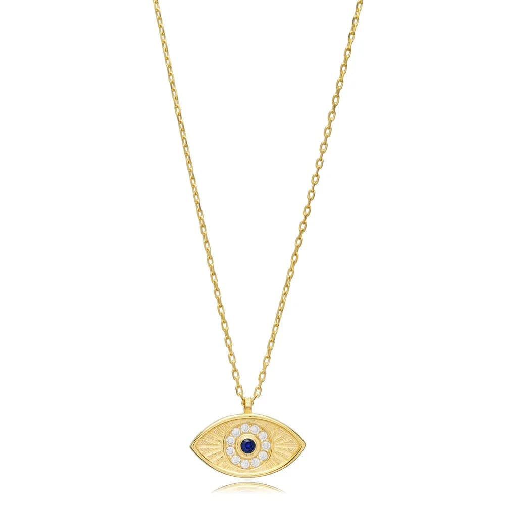 Evil Eye Sapphire CZ Stone Silver Charm Necklace Pendant