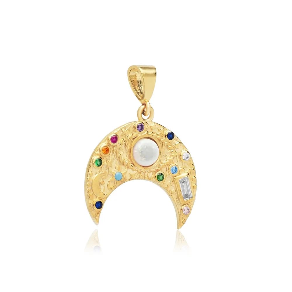 Moon Design Opal Silver Charm Pendant