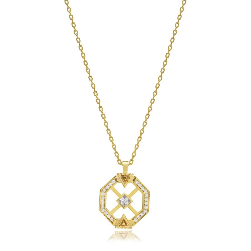 CZ Stone Unique Geometric Shape Sterling Silver Charm Necklace