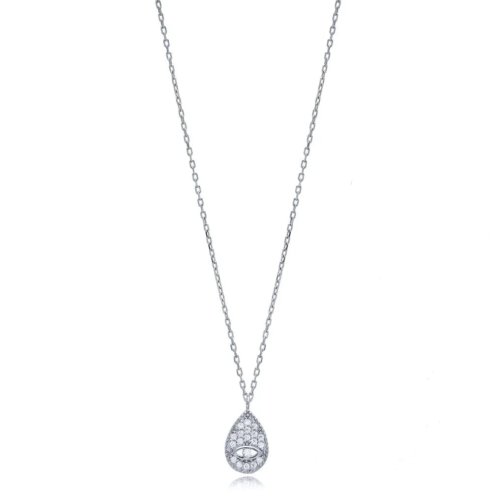 Minimalist Drop Eye Shape Silver Charm Necklace Pendant