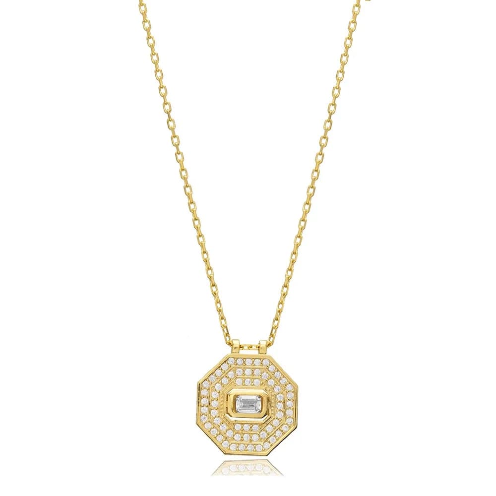 Octagon Shape Geometric Sterling Silver Charm Necklace