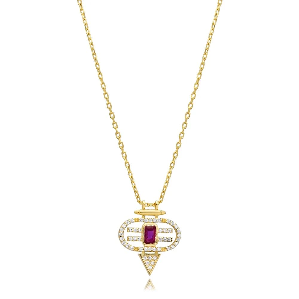 Ruby CZ Geometric Unique Design 925 Silver Charm Pendant Necklace