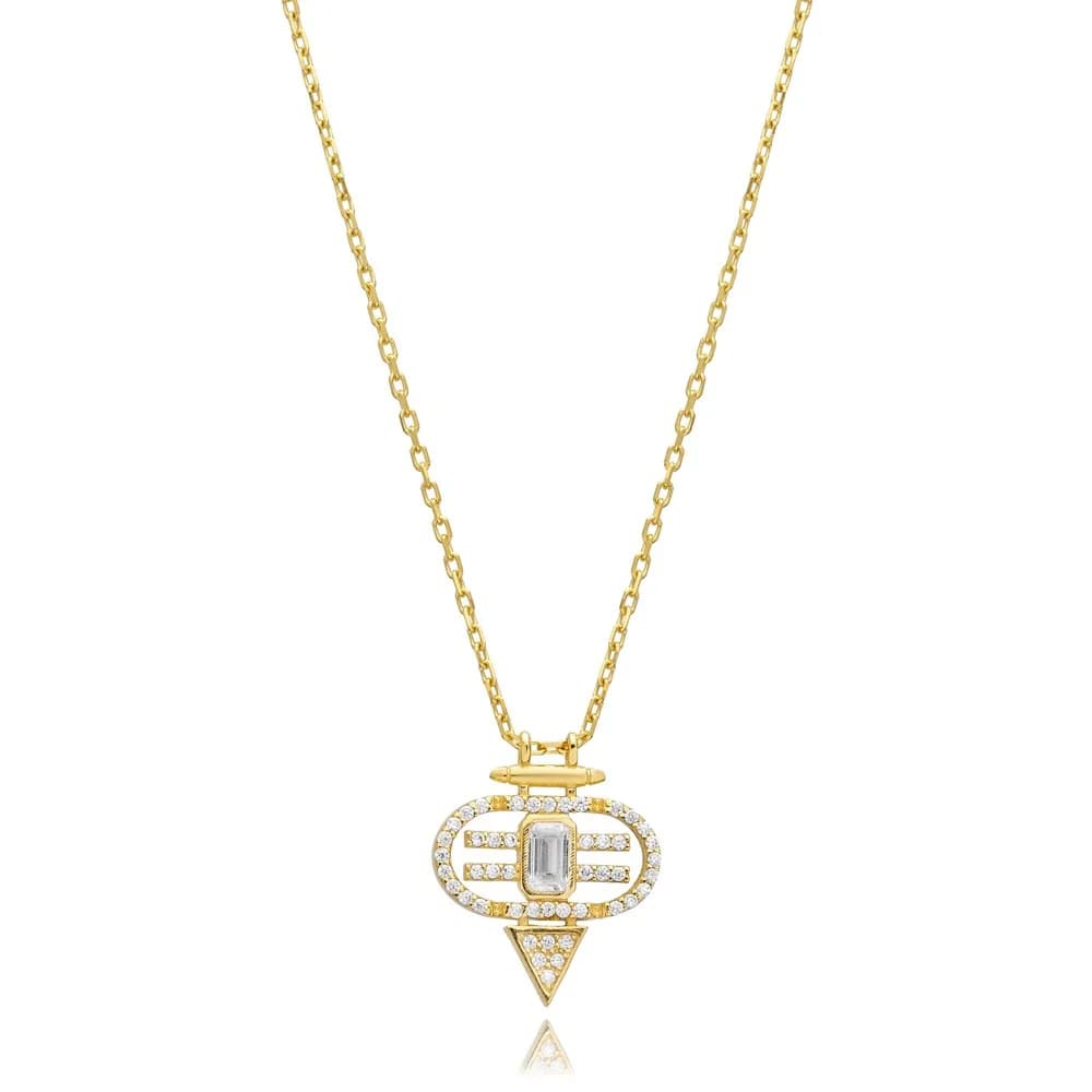 CZ Geometric Unique Design 925 Silver Charm Pendant Necklace