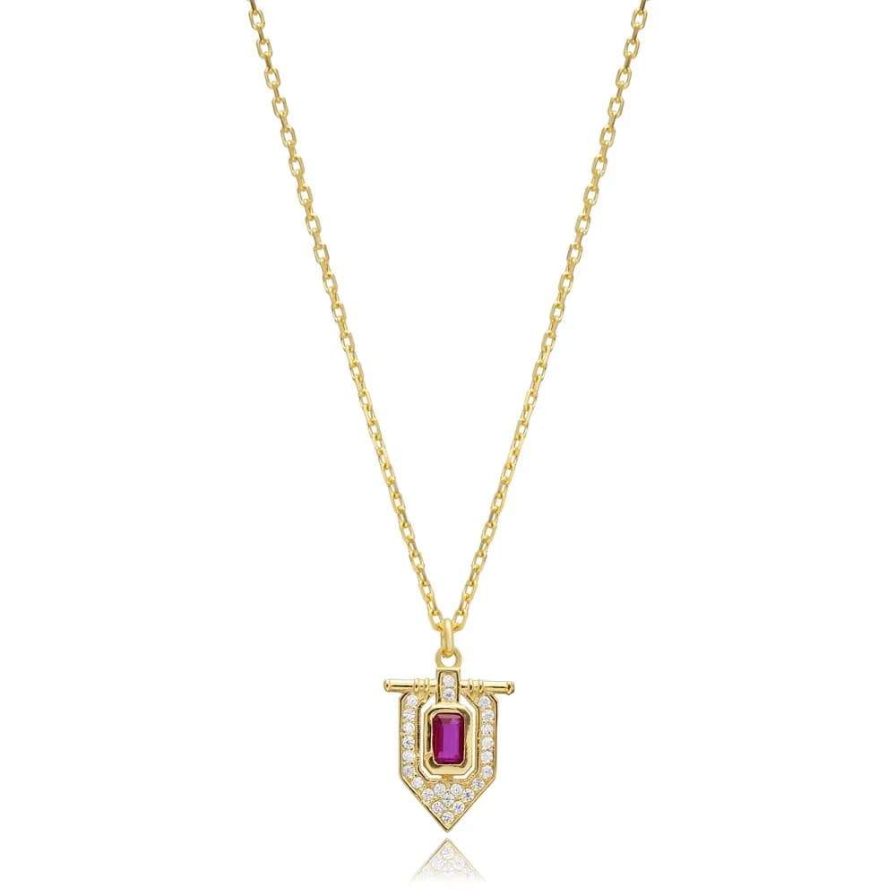 Ruby CZ Popular Design Geometric Sterling Silver Charm Necklace