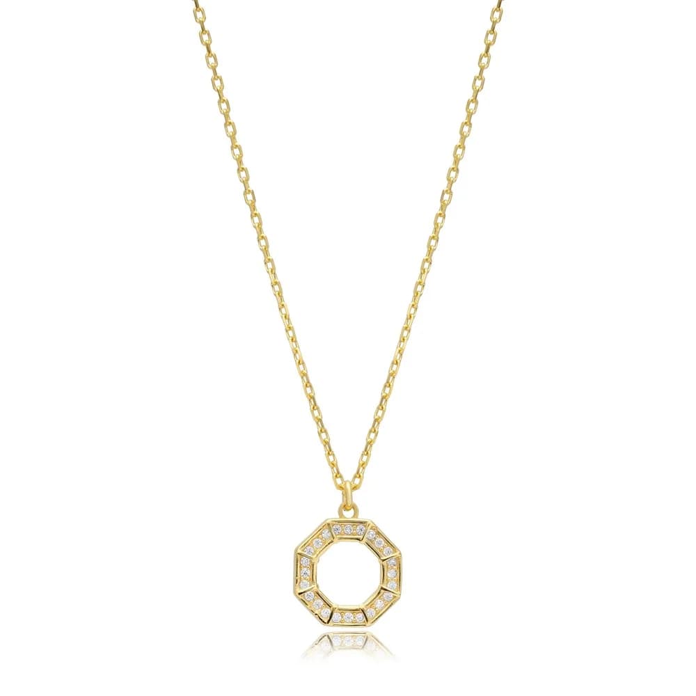 Octagon Shape Geometric Sterling Silver Charm Necklace