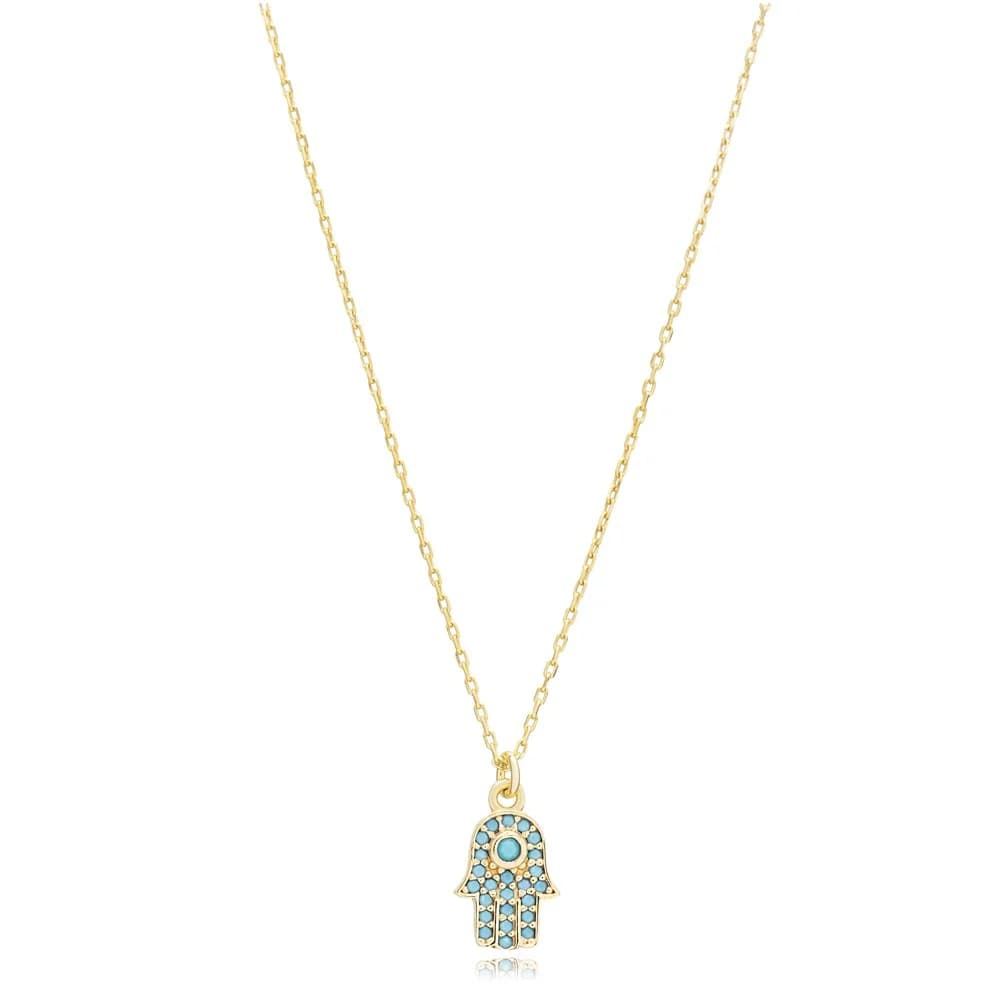 Turquoise CZ Stone Hamsa Charm Wholesale 925 Silver Necklace