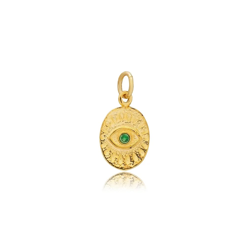 Emerald CZ Evil Eye Pendant Charm Silver