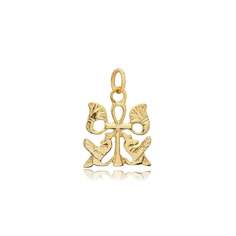 Pendant Charm 925 Ankh Flower and Bird