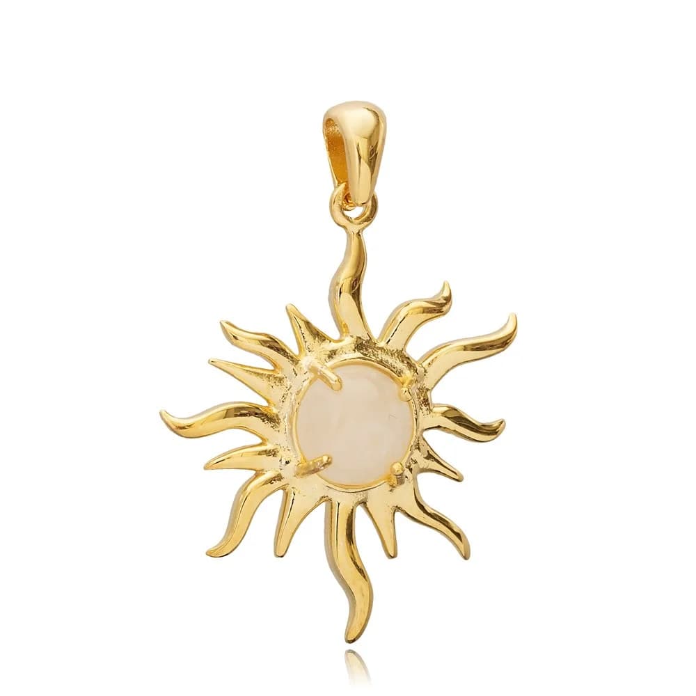 Sun Moonstone Pendant Charm Silver Jewelry