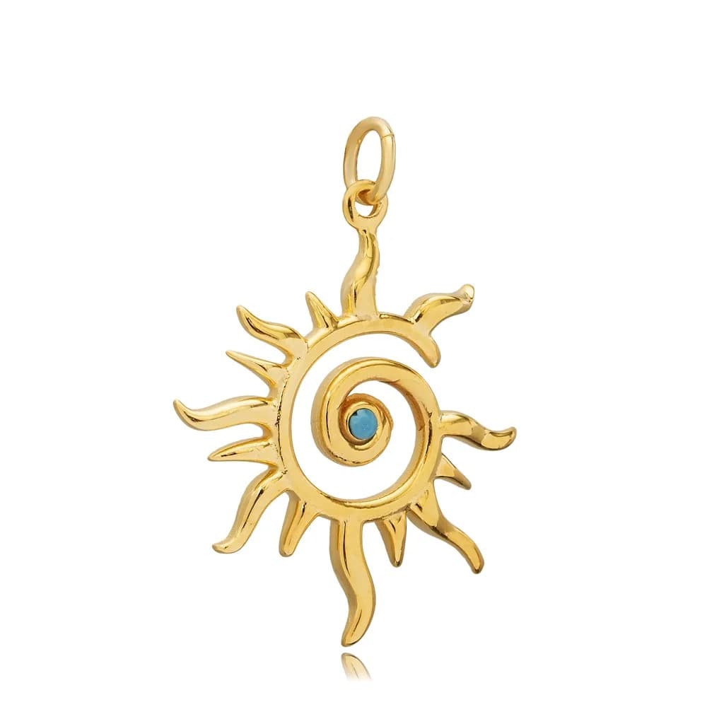 Spiral Sun Turquoise CZ Pendant Charm Silver