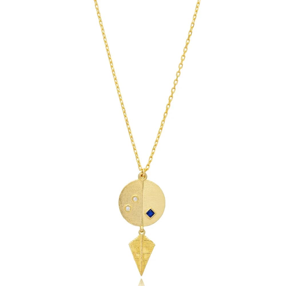 Tiny Sapphire CZ Stone Disc Round Design Silver Charm Necklace