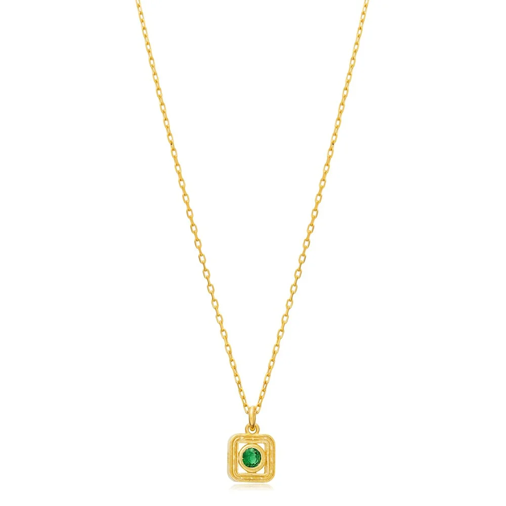 Emerald CZ Square Design Silver Charm Necklace Wholesale Jewelry