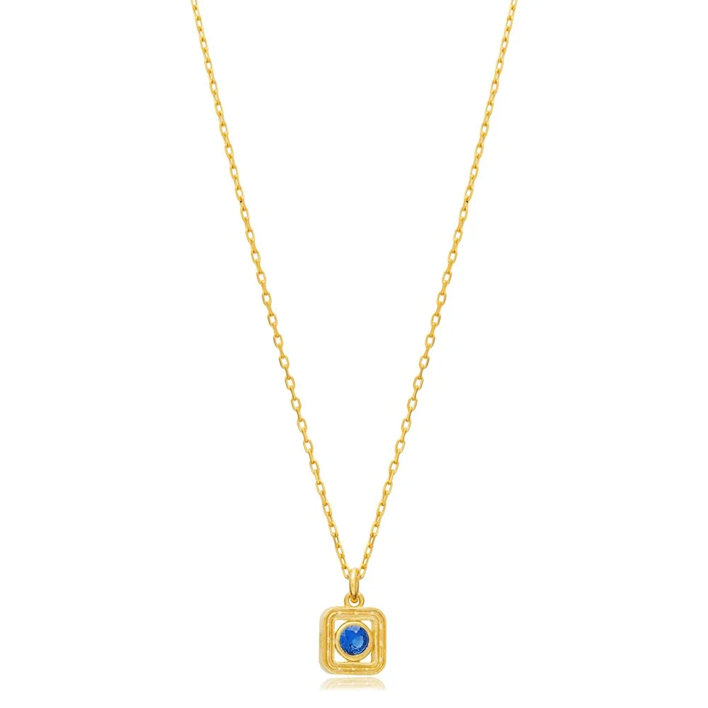 Sapphire CZ Square Design Silver Charm Necklace Wholesale Jewelry