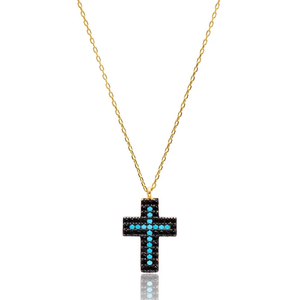 Turkish Wholesale 925 Silver Sterling Nano Turquoise Cross Pendant