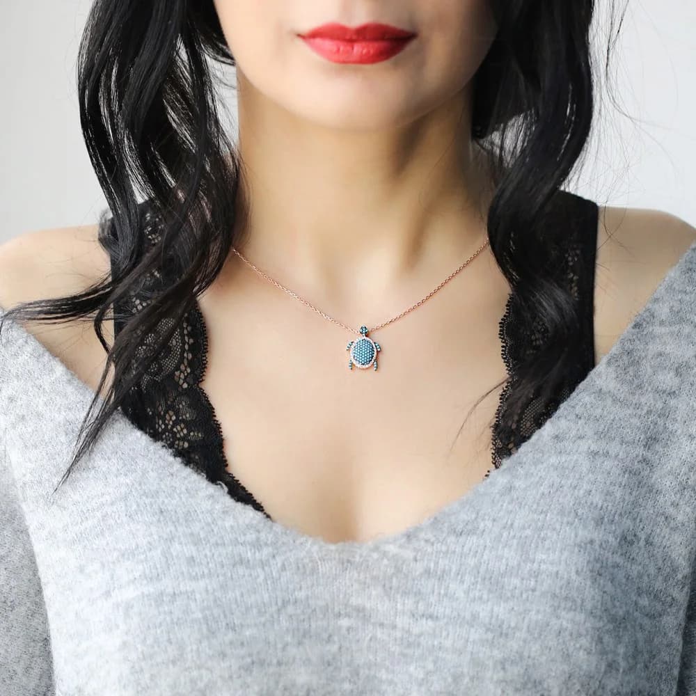 Nano Turquoise Minimalist Turkish Wholesale Silver Sterling Turtle Pendant