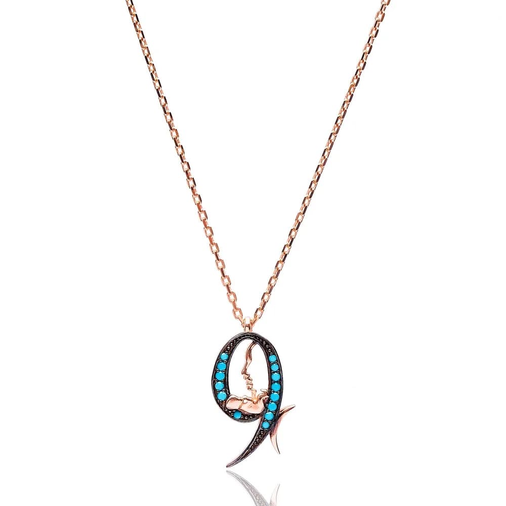 Turquoise Stone Baby Mother Necklace Turkish Wholesale Handcrafted 925k Sterling Silver Pendant
