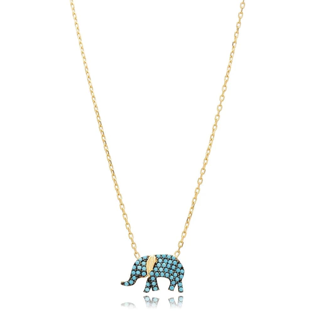 Nano Turquoise Elephant Desing Turkish Wholesale Silver Pendant