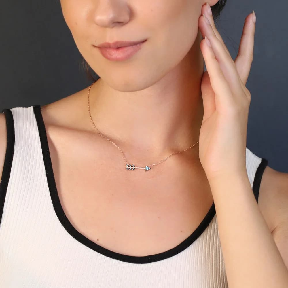 Nano Turquoise Stone Arrow Necklace Pendant Turkish Handmade Wholesale 925 Sterling Silver Jewelry