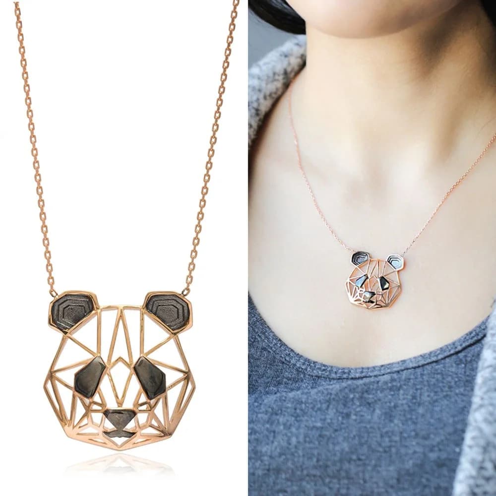 Origami Panda Minimalist Design Sterling Silver Pendant