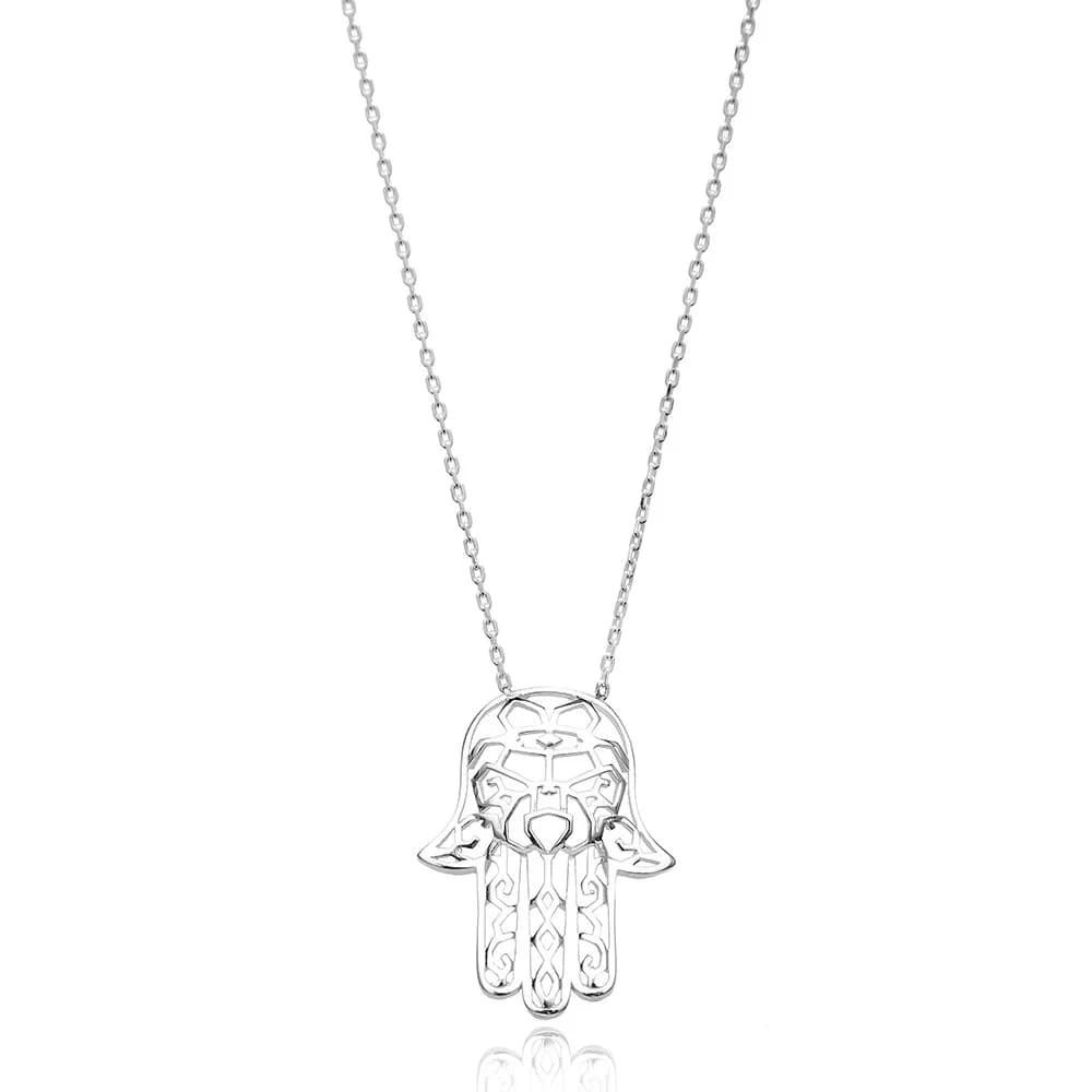 Origami Hamsa Minimalist Handcrafted Design Sterling Silver Pendant