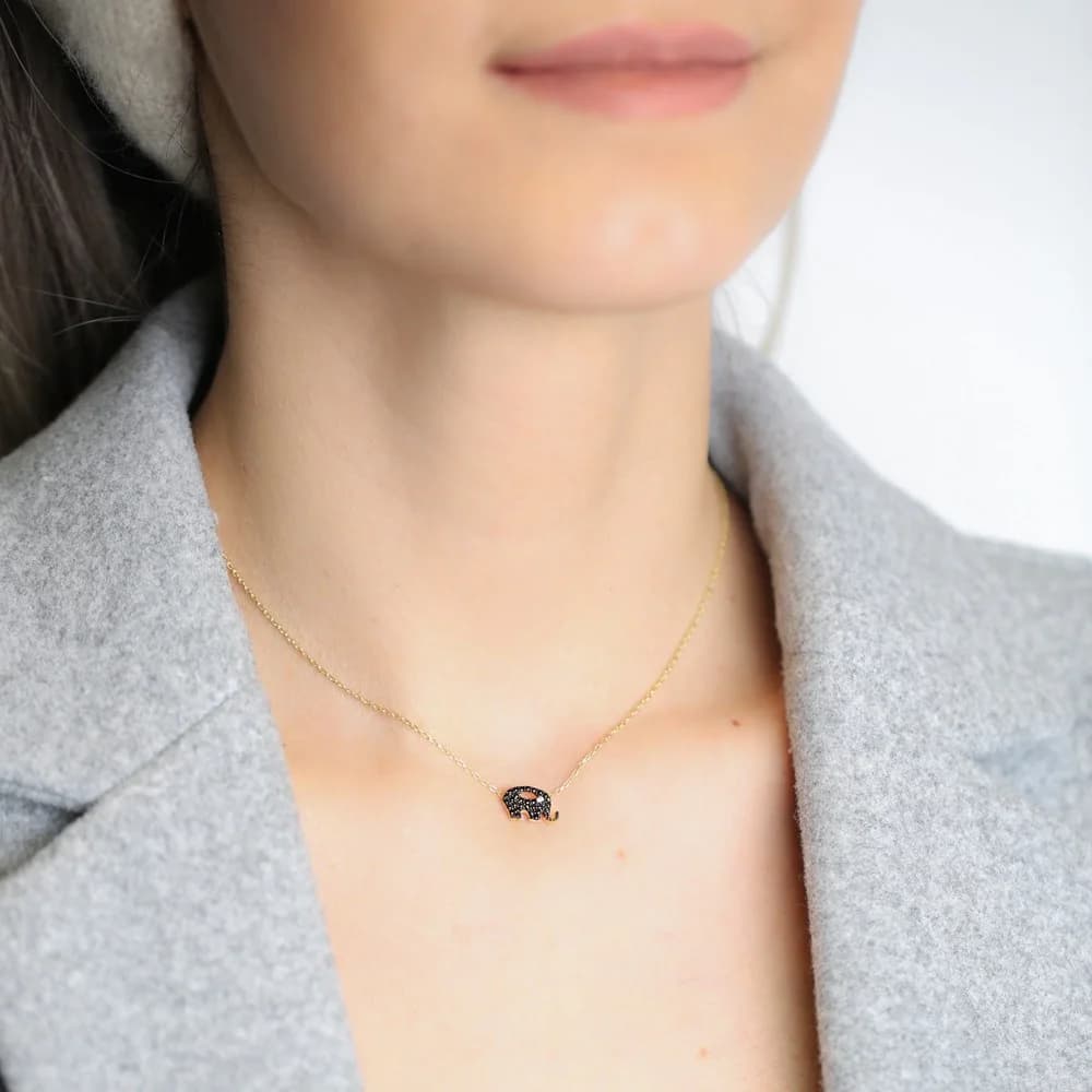 Minimalist Elephant Black Zircon Design Pendant Turkish Wholesale Sterling Silver Jewelry Pendant