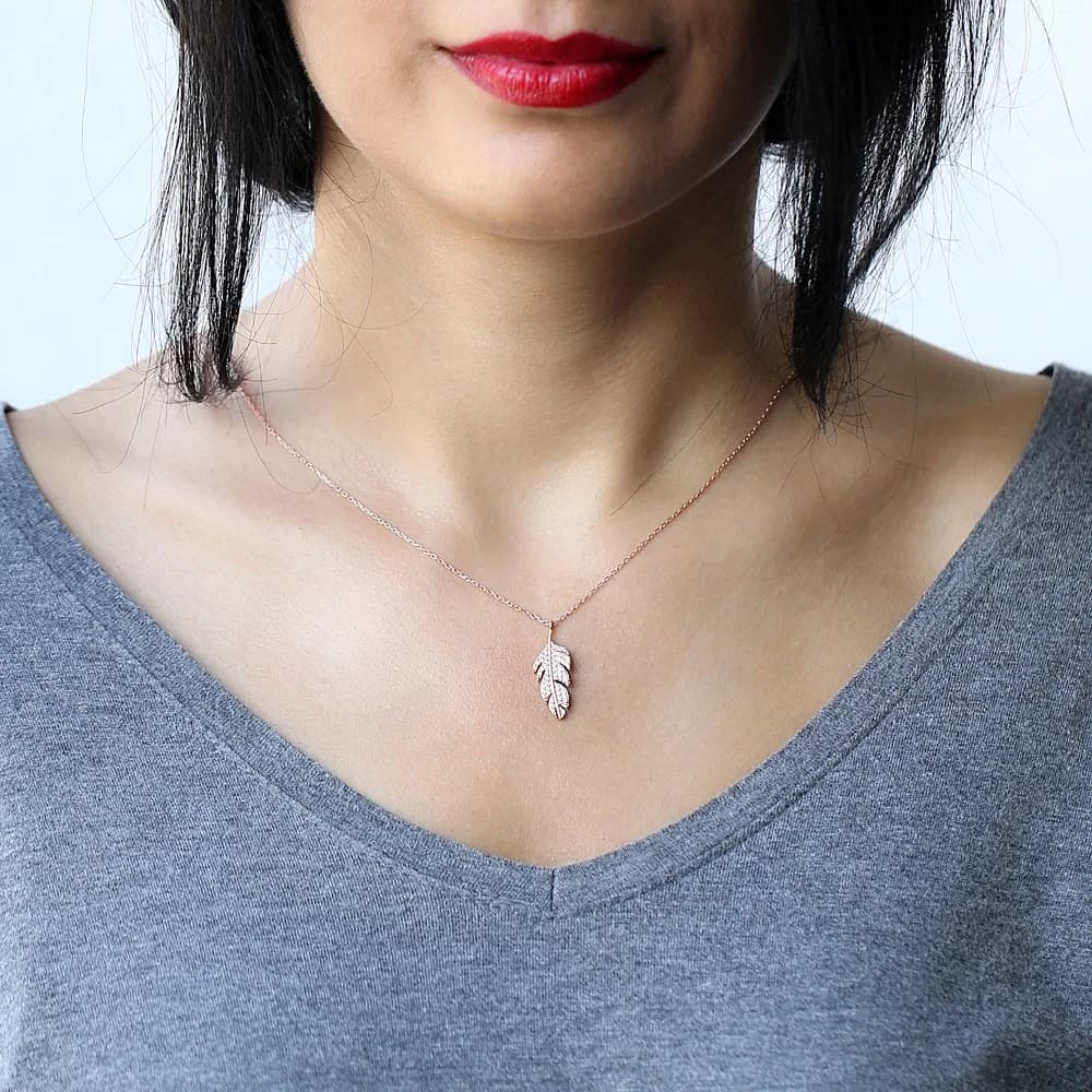 Minimalist Leaf Zircon Design Pendant Turkish Wholesale Sterling Silver Jewelry Pendant