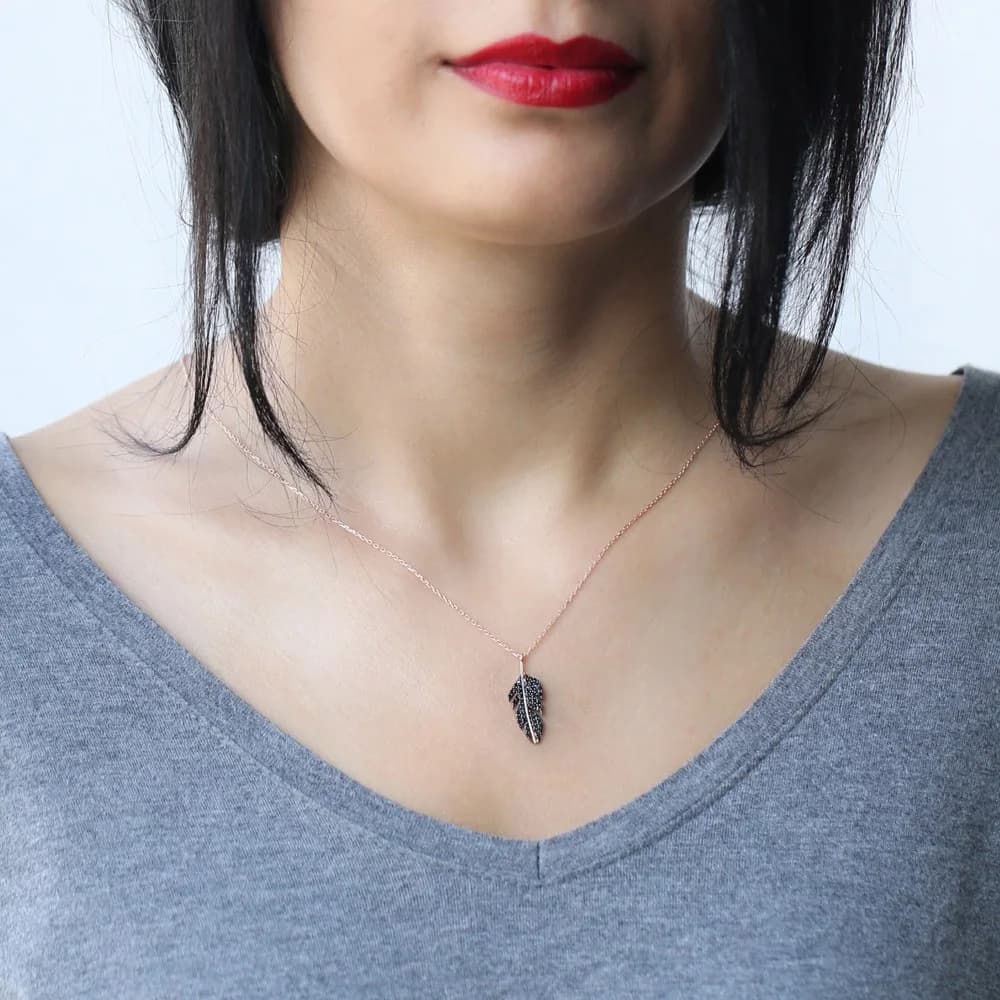 Minimalist Leaf Zircon Design Pendant Turkish Wholesale Sterling Silver Jewelry Pendant