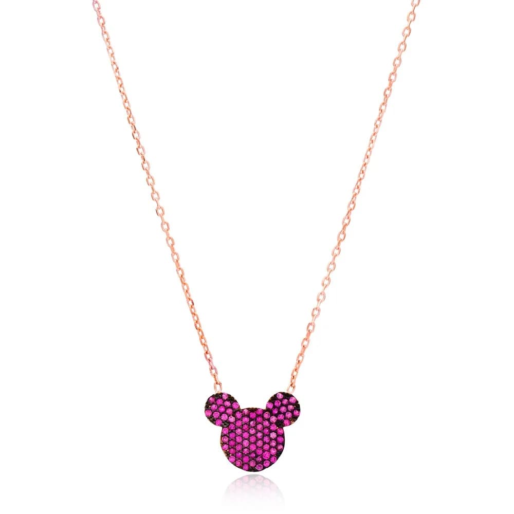 Cute Mouse Design Ruby CZ Silver Jewelry Necklace