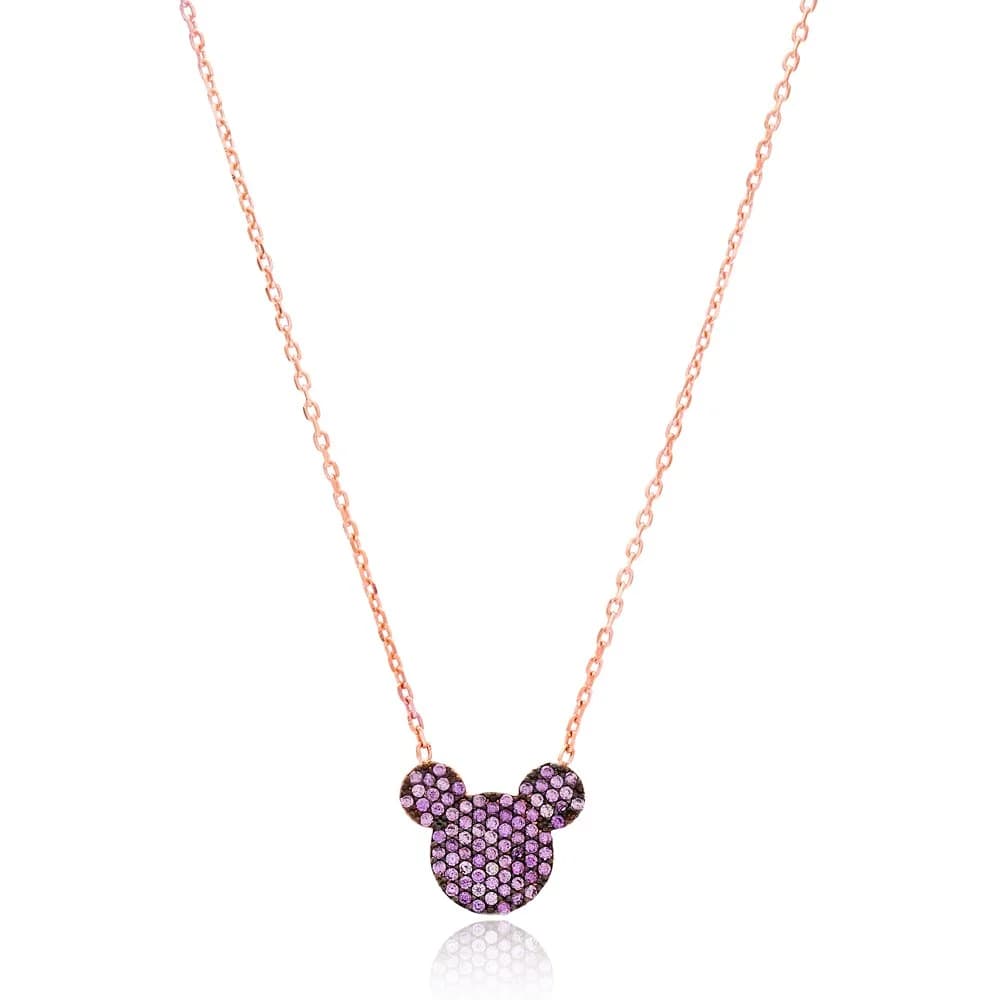 Cute Mouse Design Amethyst CZ Silver Jewelry Necklace