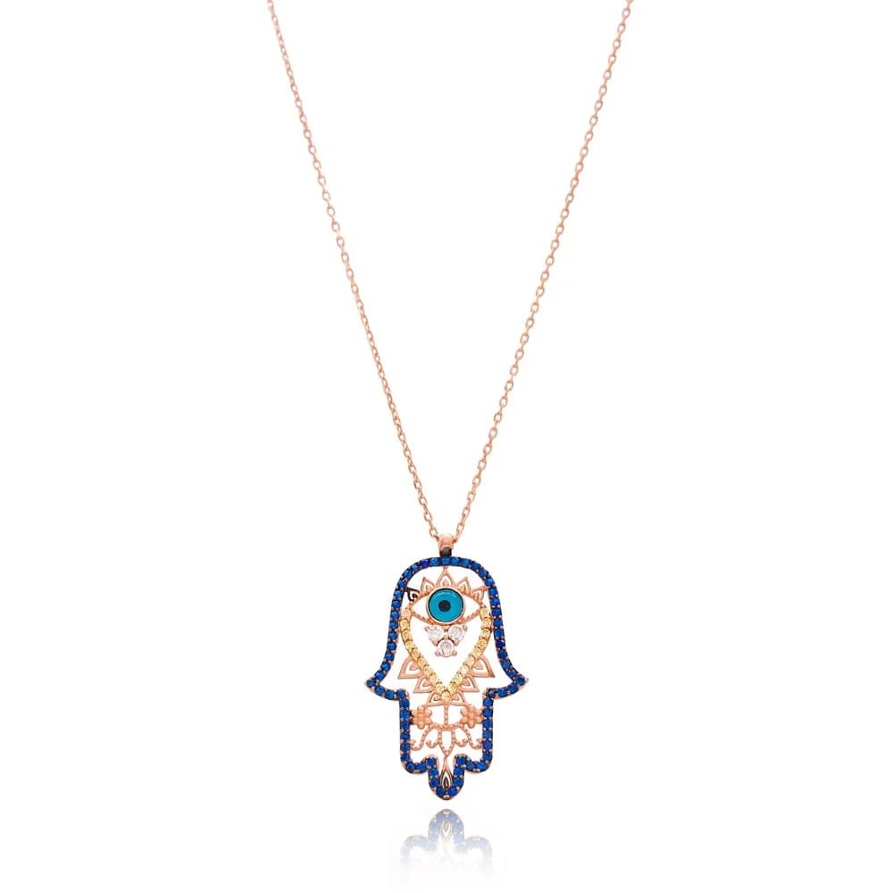 Hamsa With Evil Eye Miniature Pattern Pendant Wholesale Turkish 925 Sterling Silver Jewelry