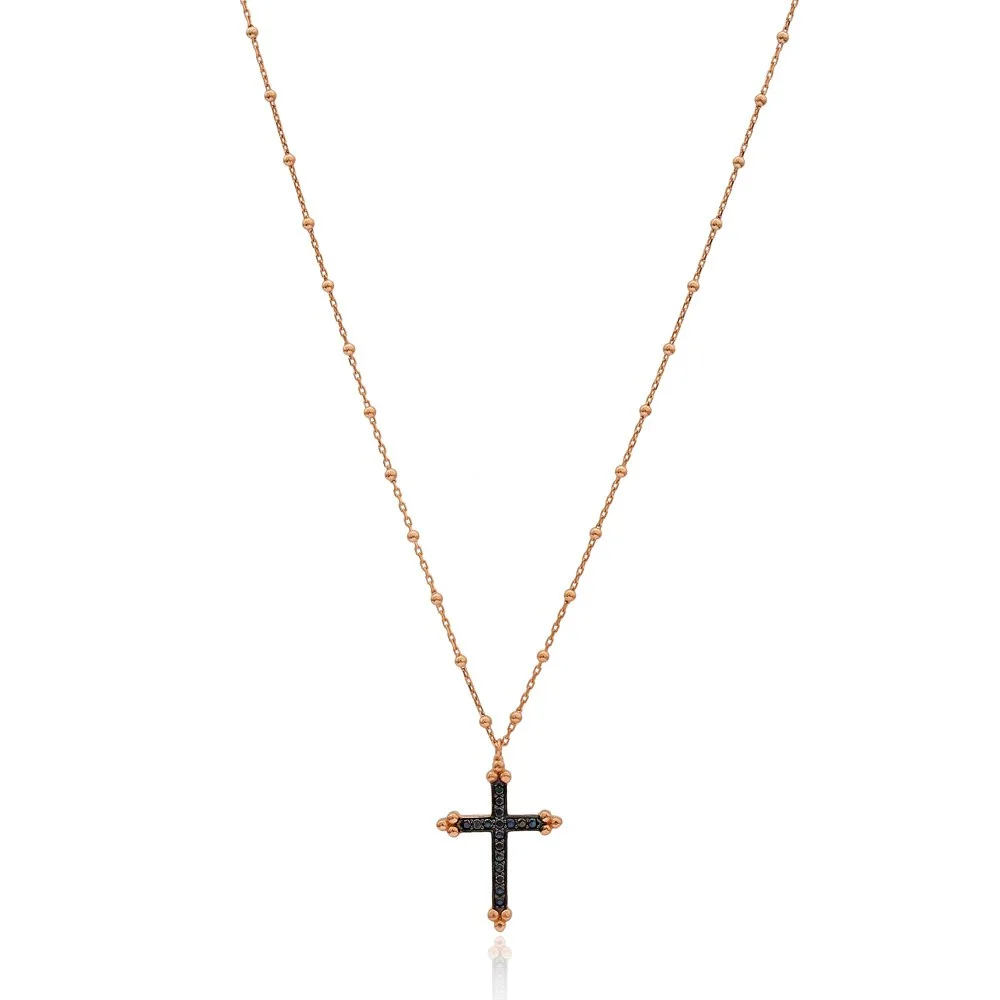 Black CZ Cross Charm Pendant Silver Jewelry