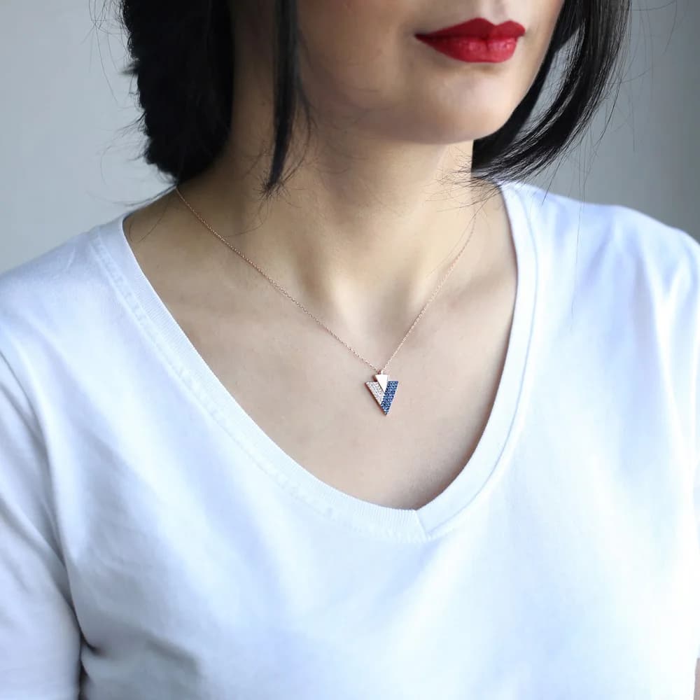 Inlaid Triangle Pendant Wholesale Handcrafted 925 Sterling Silver Jewelry
