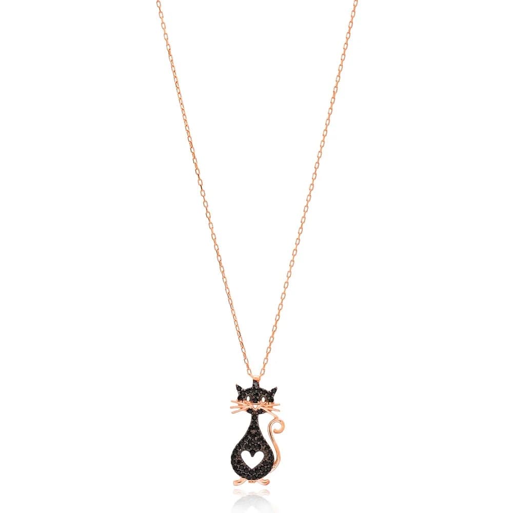 Cat And Heart Design Pendant Turkish Wholesale Handmade 925 Sterling Silver Jewellery